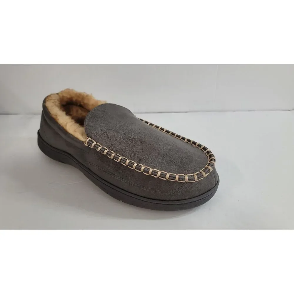 Haggar Slippers Mens‎ XL 11-12 Grey Faux Leather Slip On Loafer $52 NEW
